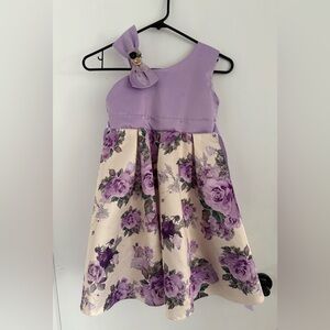 Girl Floral Purple and Cream Kids Dress 7-8